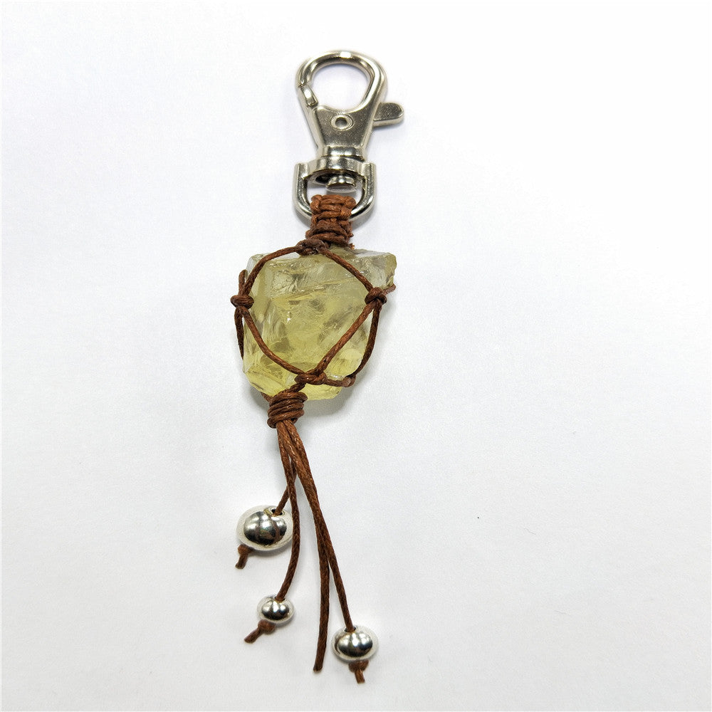 Natural Crystal Rough Stone Woven Keychain