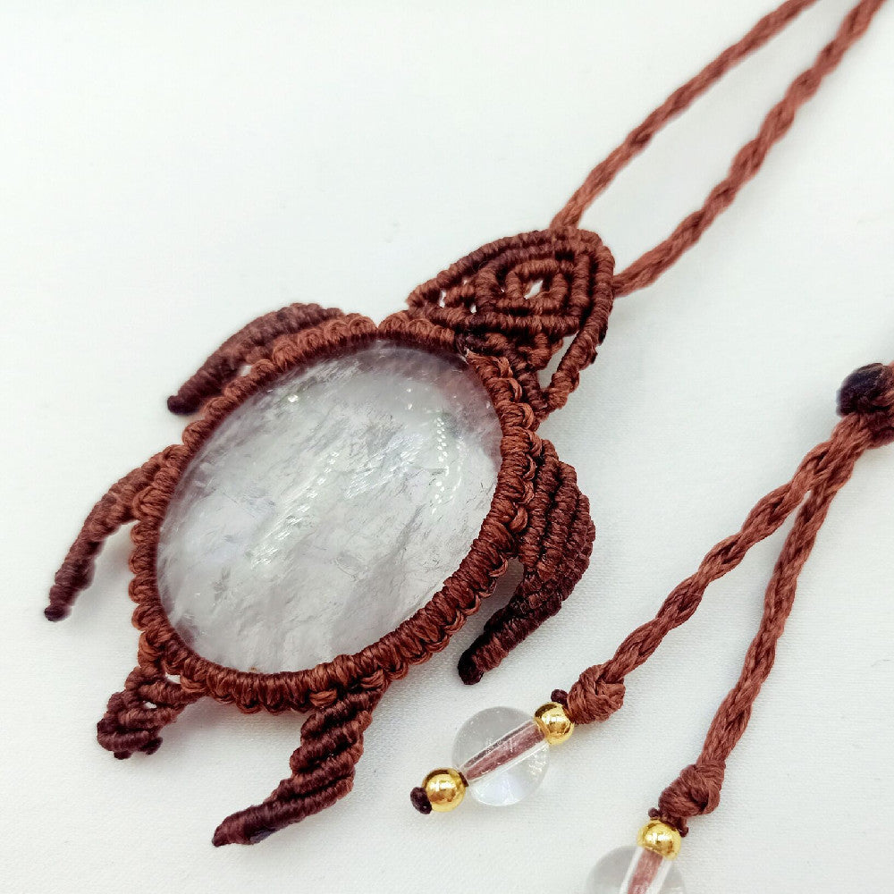 Woven Healing Crystal Turtle Pendant Necklace