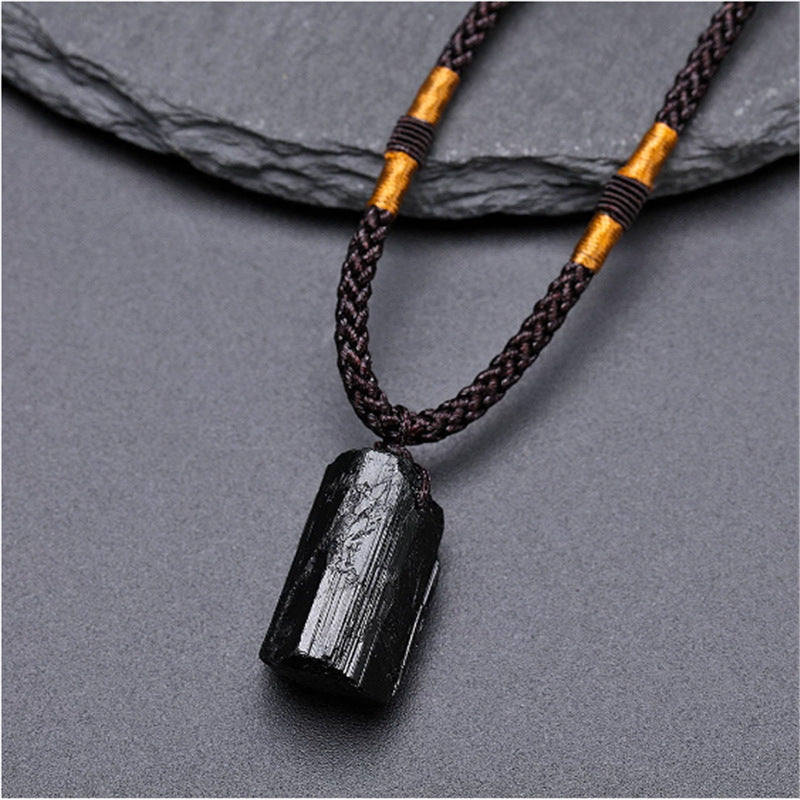 Natural Black Tourmaline Rough Pendant Necklace