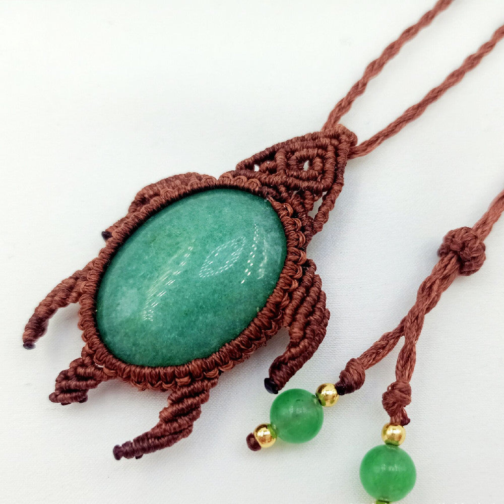 Woven Healing Crystal Turtle Pendant Necklace