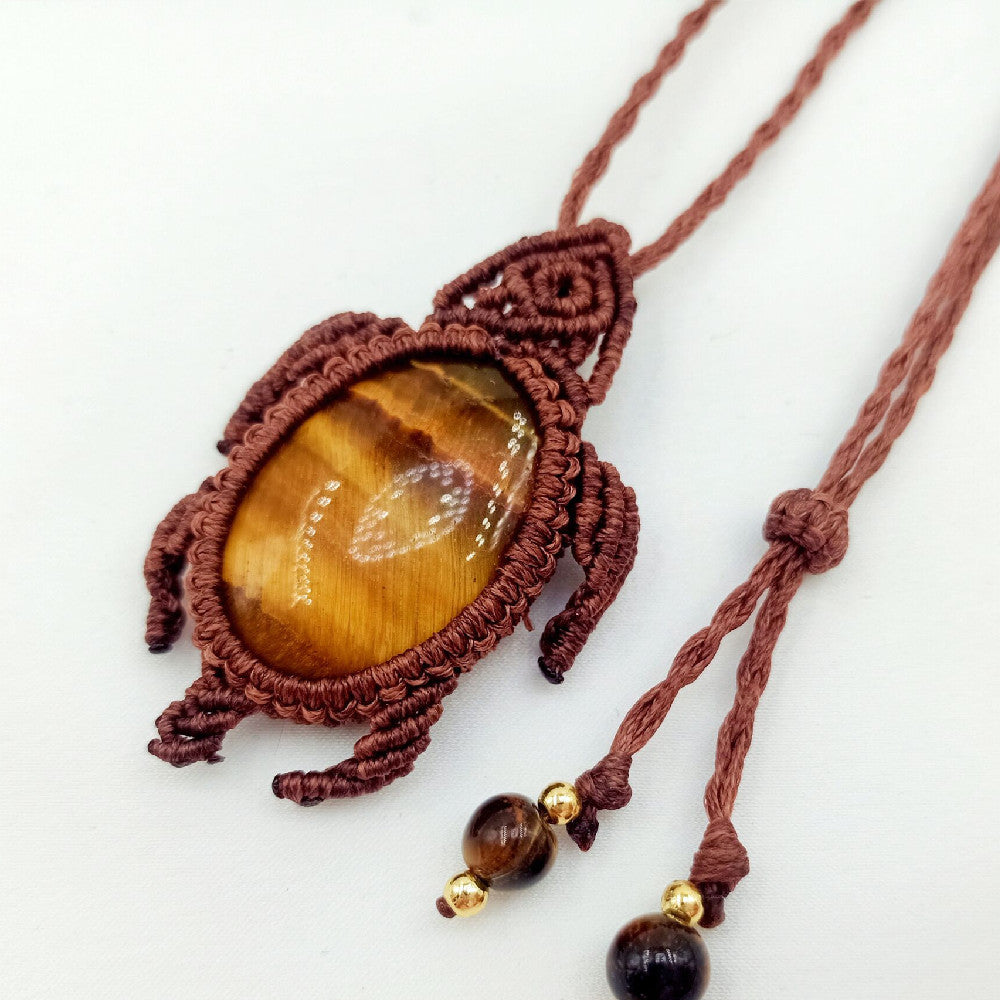 Woven Healing Crystal Turtle Pendant Necklace