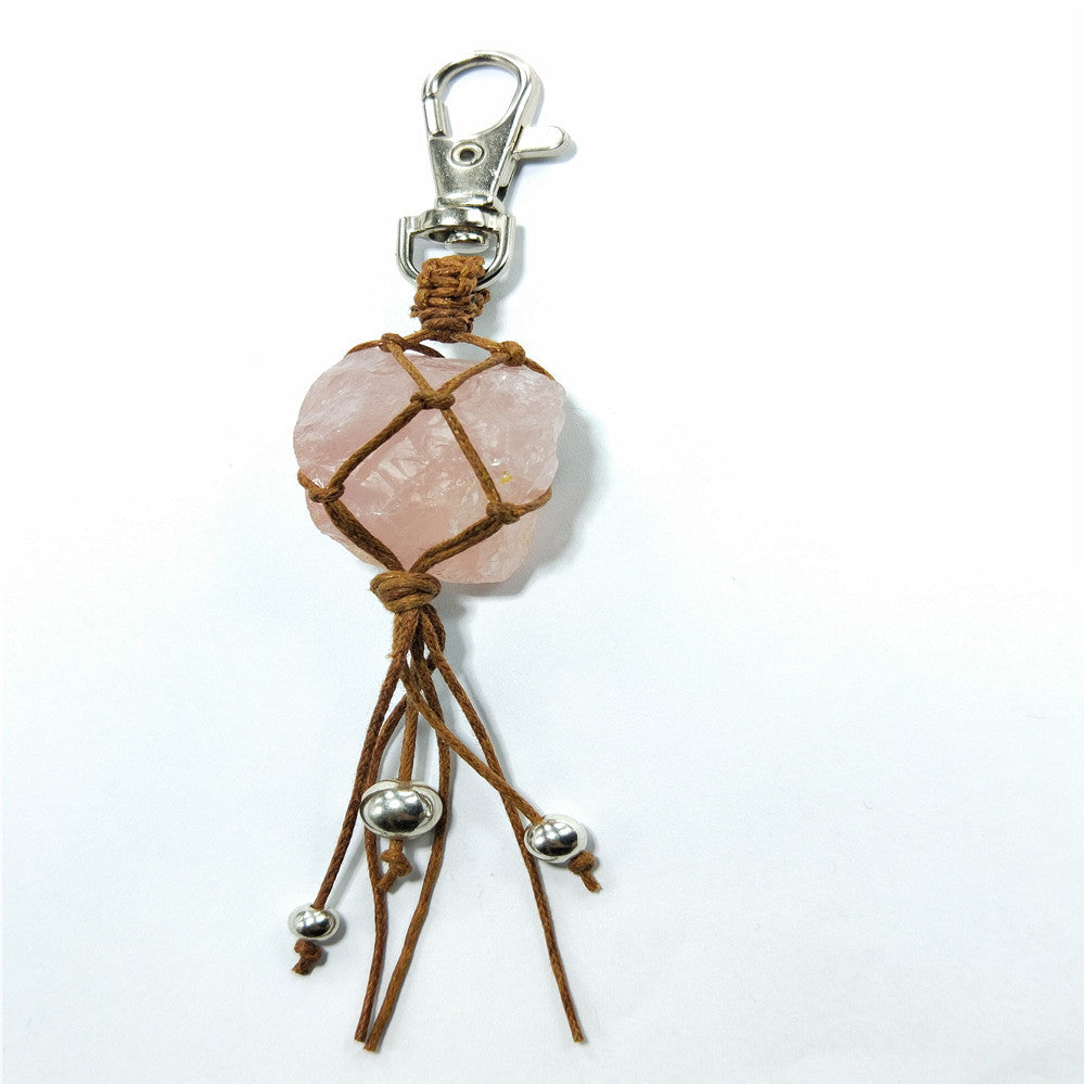 Natural Crystal Rough Stone Woven Keychain