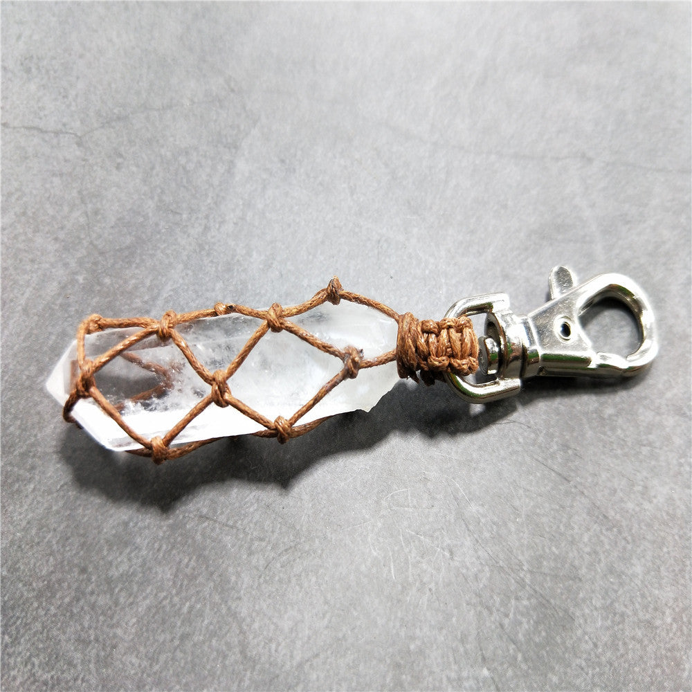 Natural Crystal Rough Stone Woven Keychain