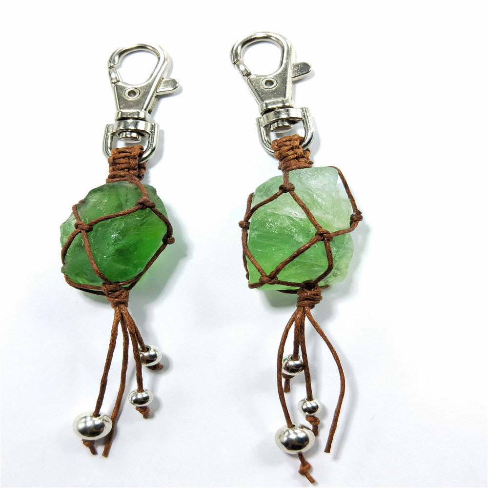 Natural Crystal Rough Stone Woven Keychain