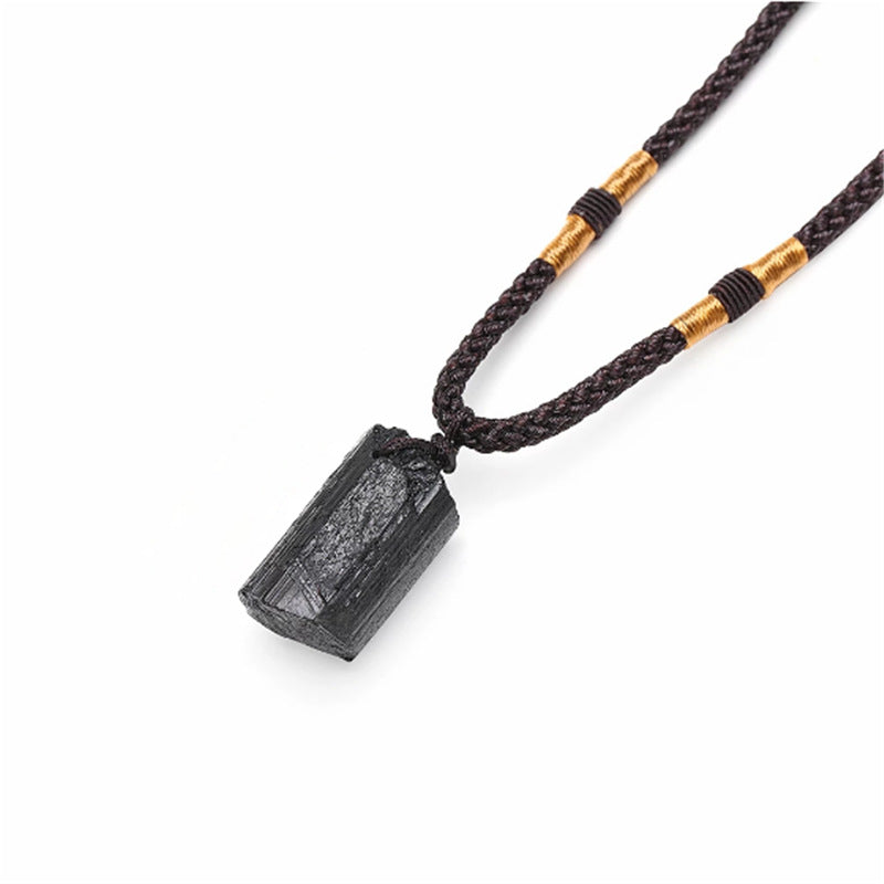 Natural Black Tourmaline Rough Pendant Necklace