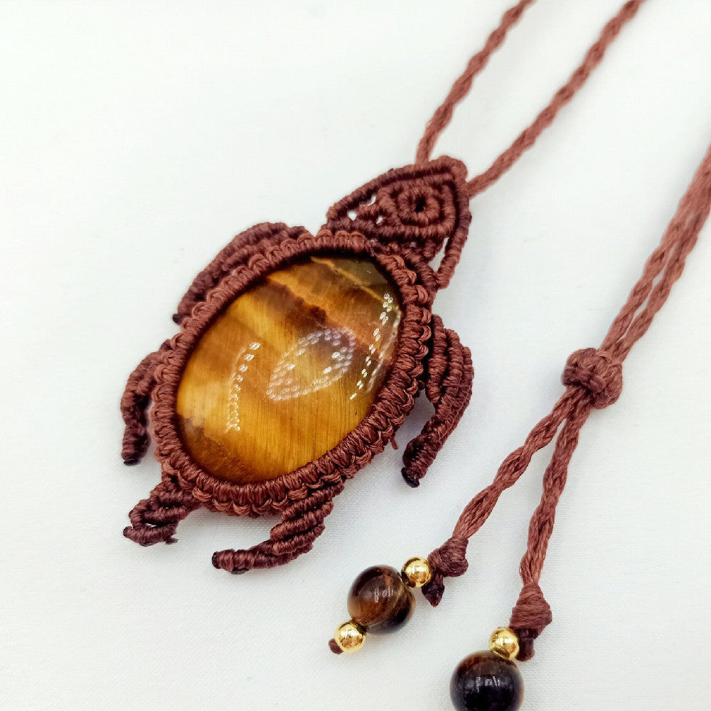 Woven Healing Crystal Turtle Pendant Necklace