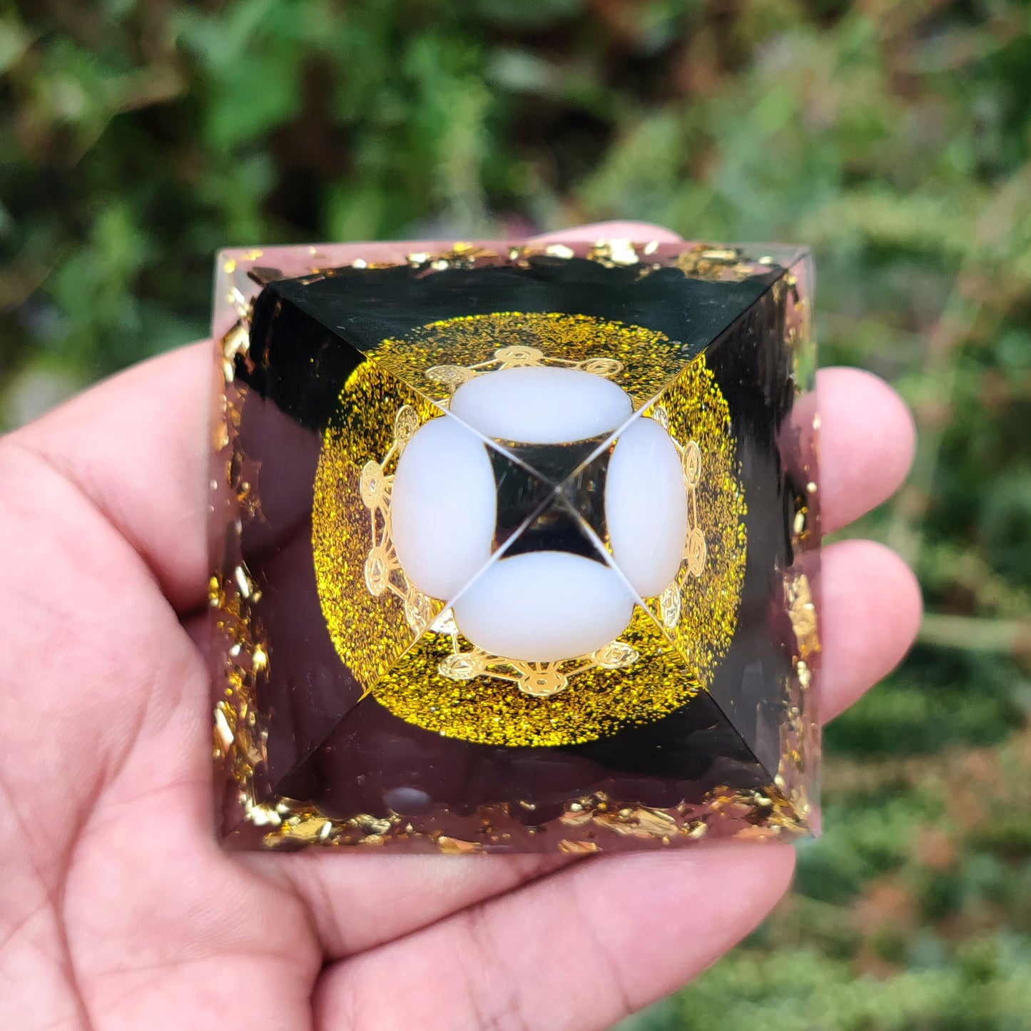Black Obsidian with Clear Quartz Sphere Orgone Pyramid - 5cm or 6cm