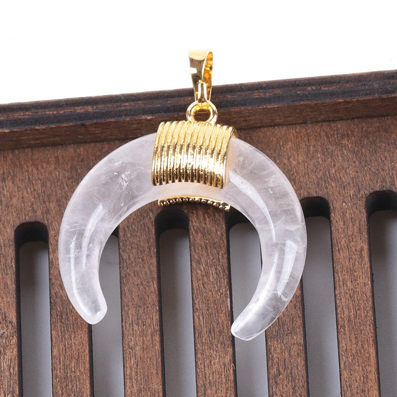 Natural Crystal Crescent Moon Pendant