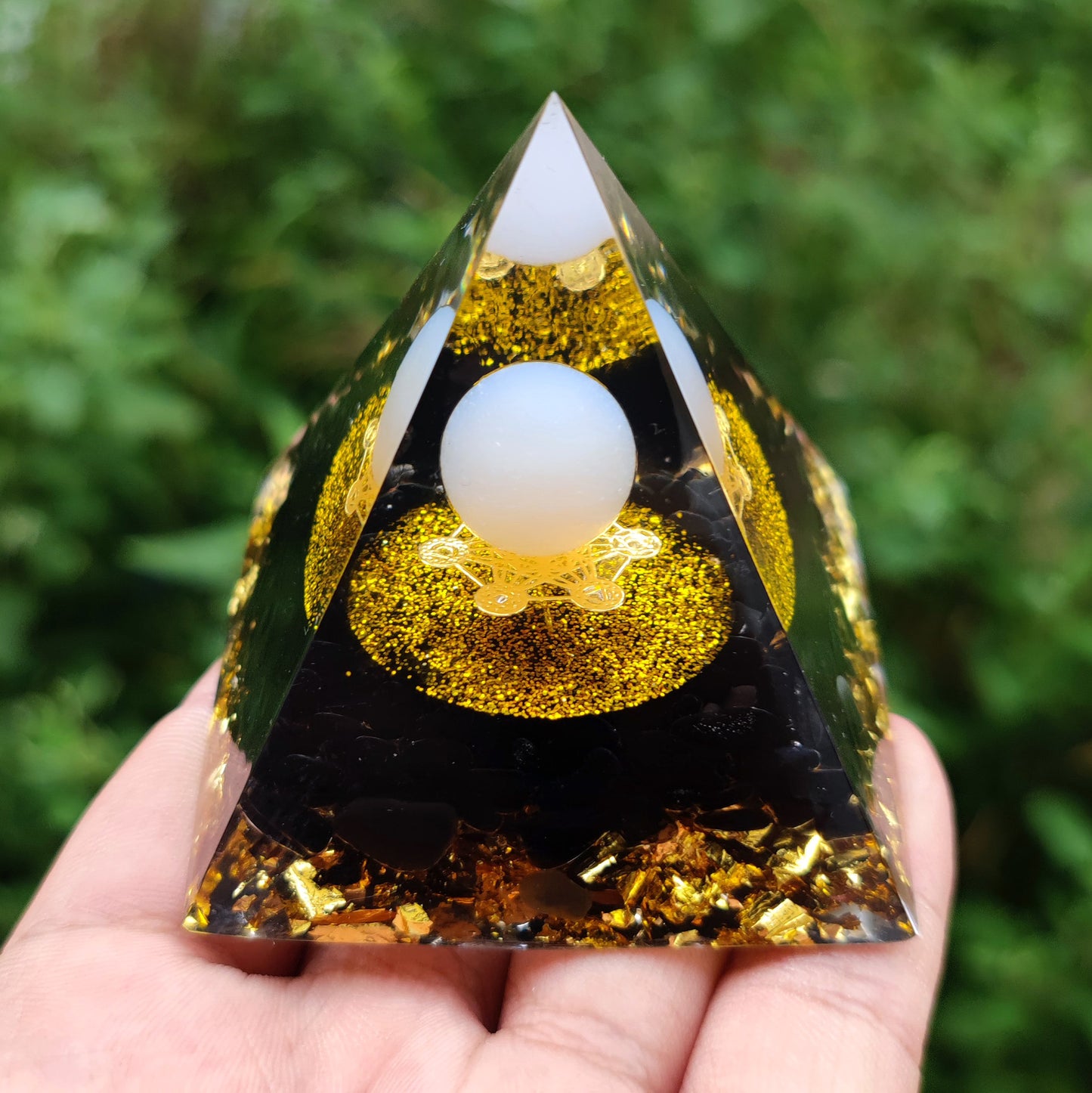 Black Obsidian with Clear Quartz Sphere Orgone Pyramid - 5cm or 6cm