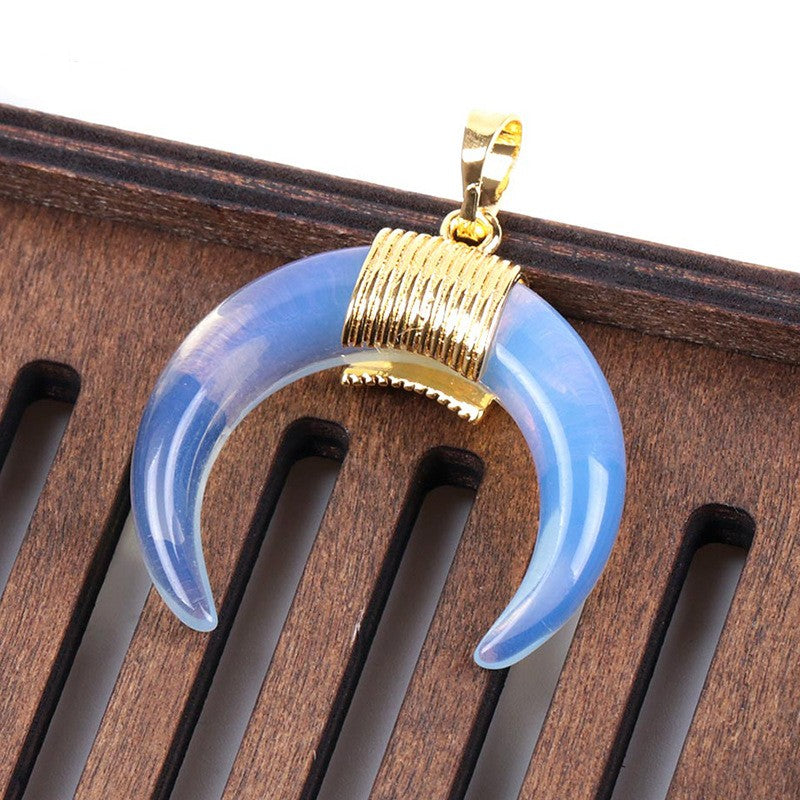 Natural Crystal Crescent Moon Pendant