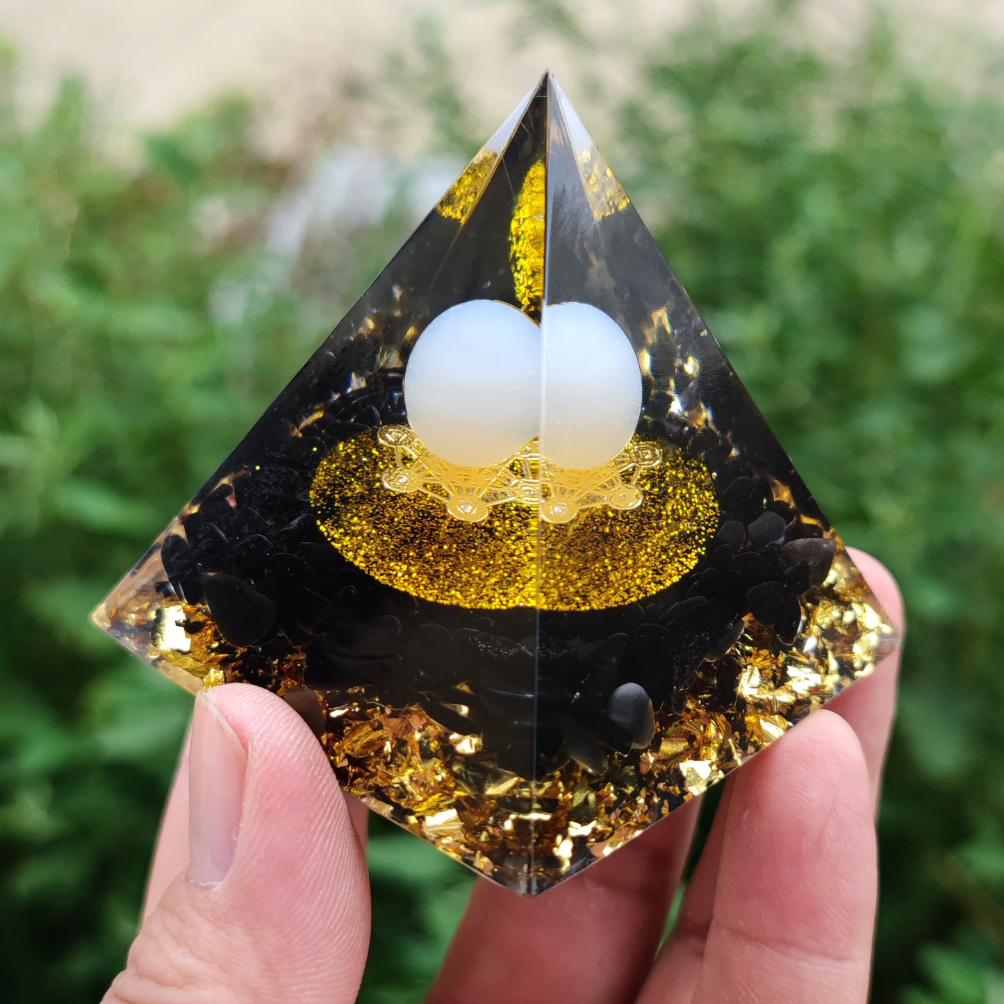 Black Obsidian with Clear Quartz Sphere Orgone Pyramid - 5cm or 6cm