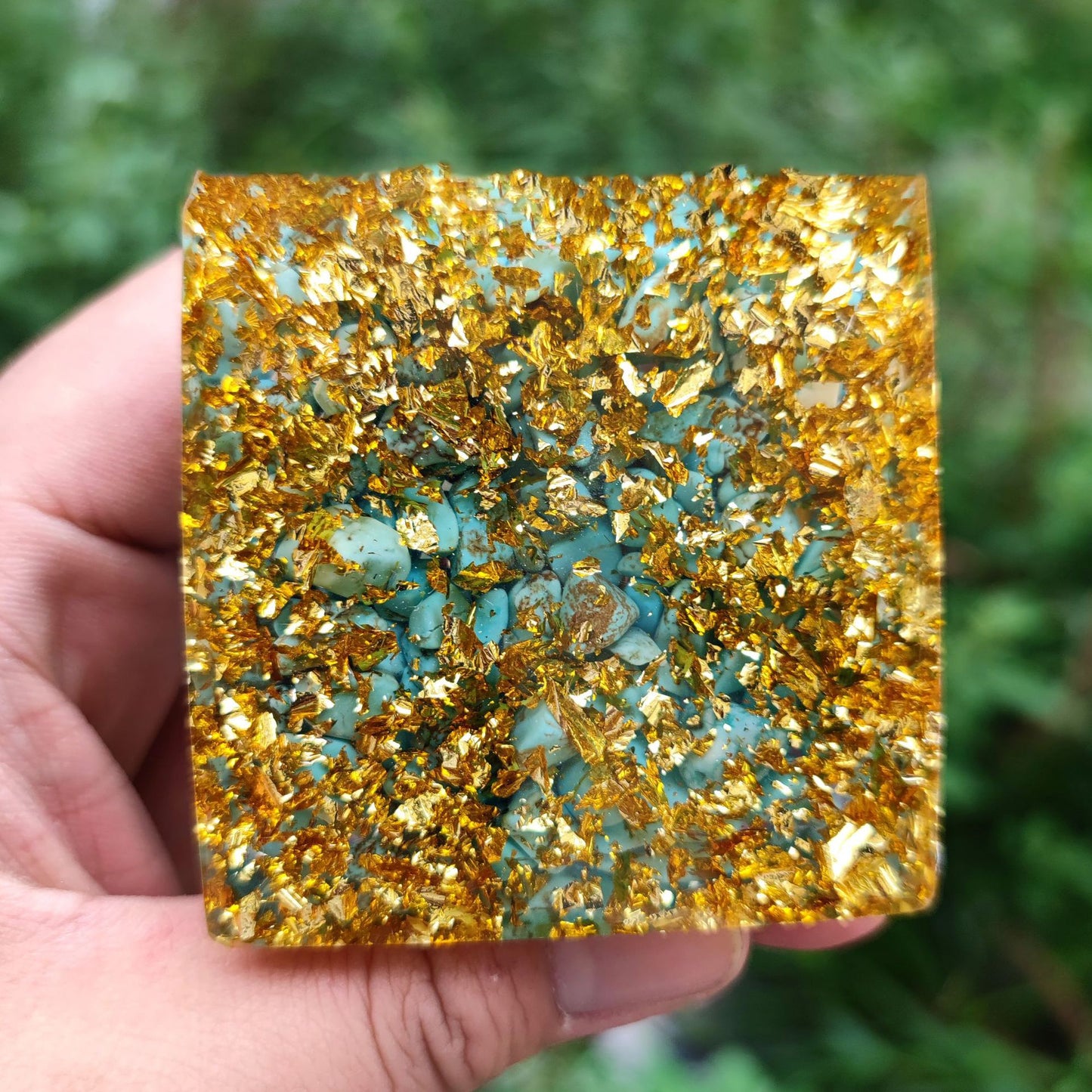 Blue Howlite Orgone Pyramid with Tiger Eye Sphere (5cm or 6cm)