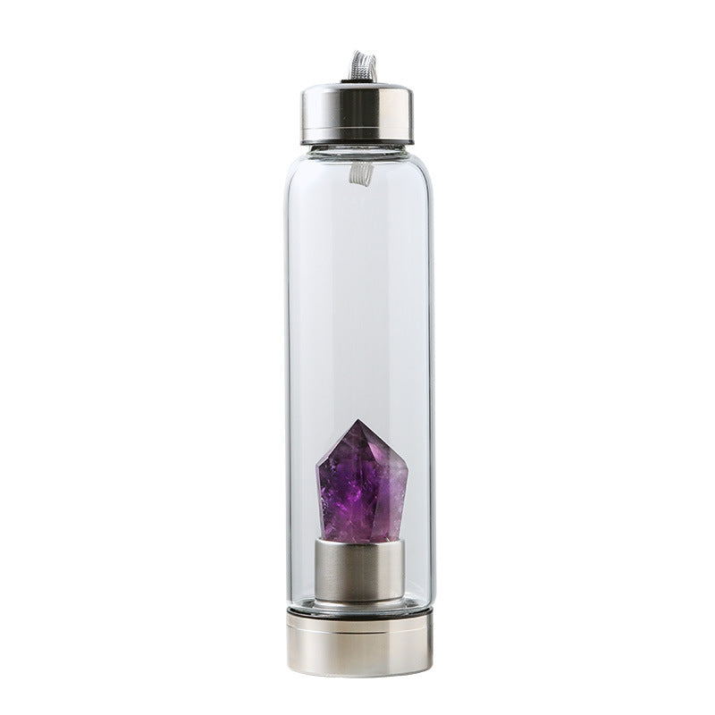 Natural Amethyst Column Energy Glass Water Bottle