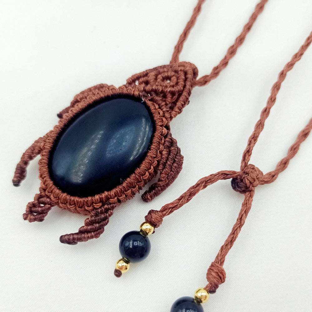 Woven Healing Crystal Turtle Pendant Necklace