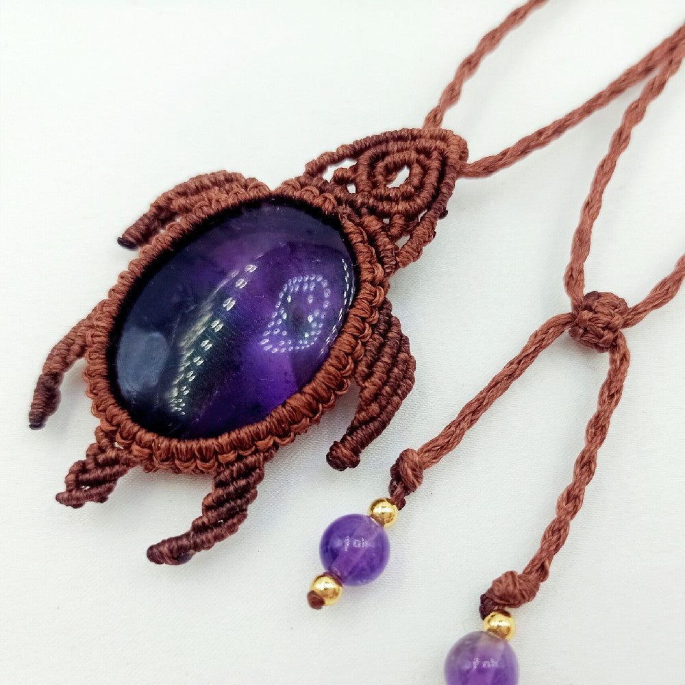 Woven Healing Crystal Turtle Pendant Necklace