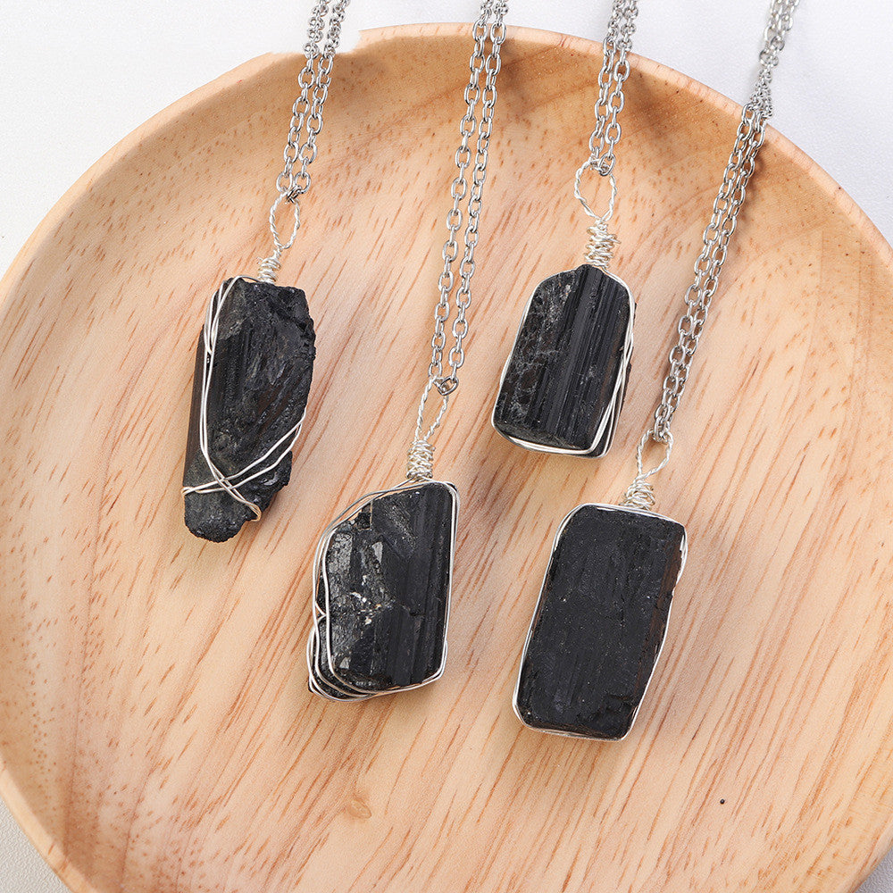 Black Tourmaline Crystal Raw Stone Irregular Necklace