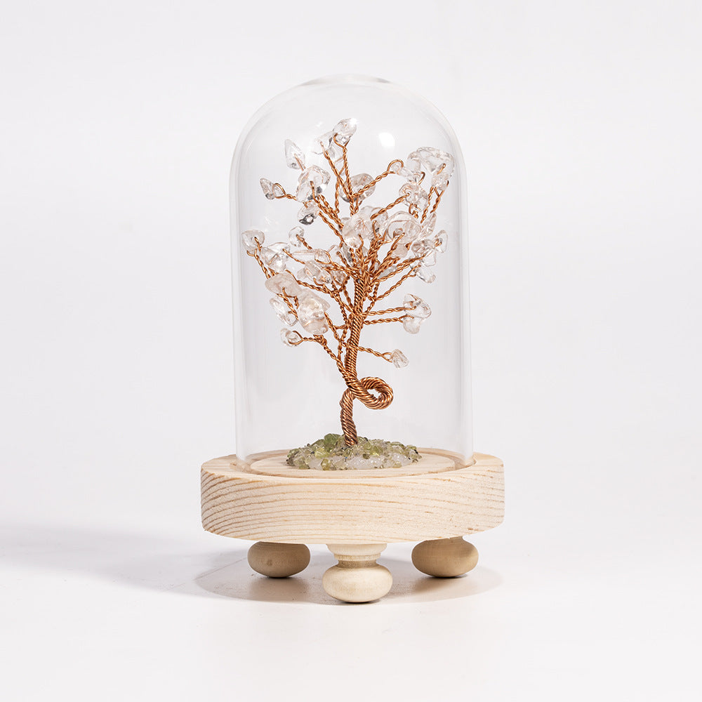 Crystal Fortune Tree Of Life Cloche with Wooden Base