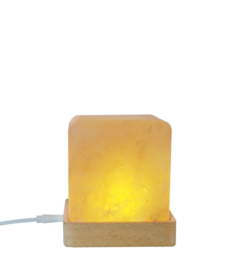 LED Square Wooden Base Himalayan Salt Lamp