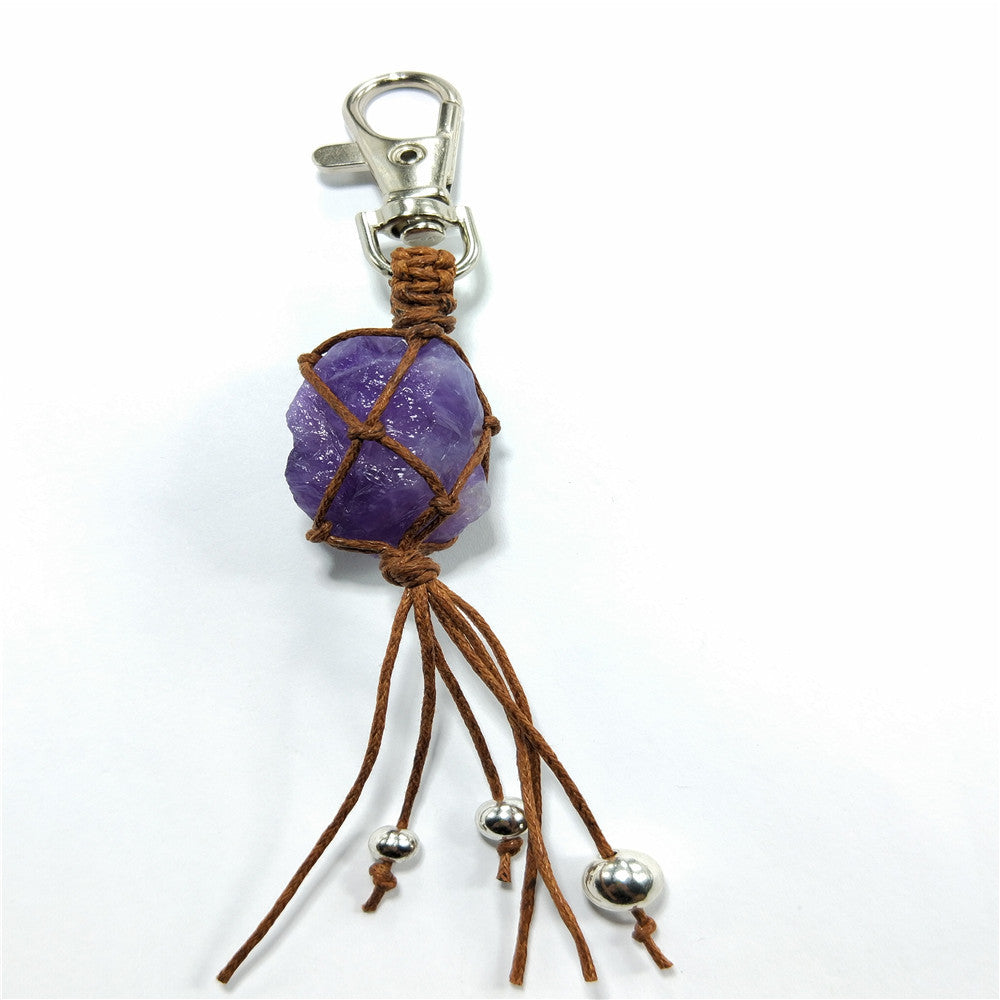 Natural Crystal Rough Stone Woven Keychain