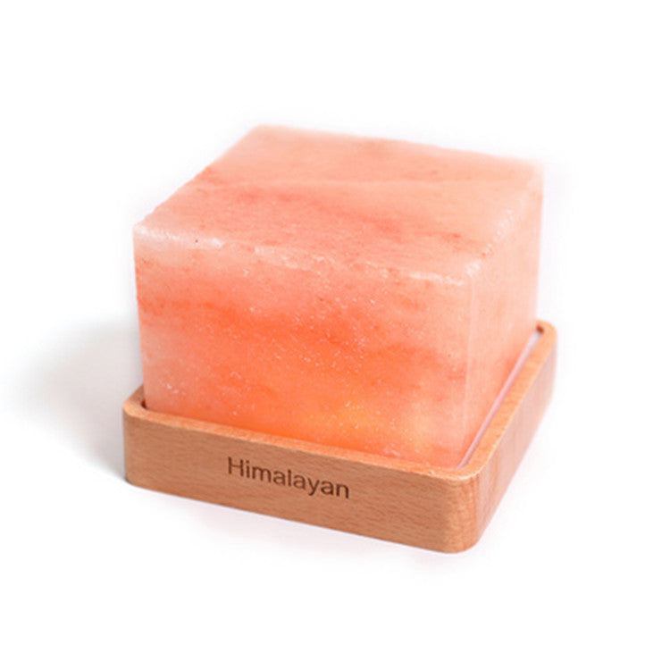 LED Square Wooden Base Himalayan Salt Lamp