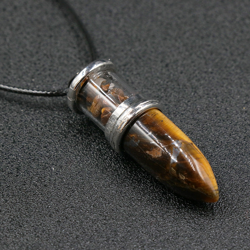 Healing Crystal Bullet With Crushed Stone Pendant Necklace