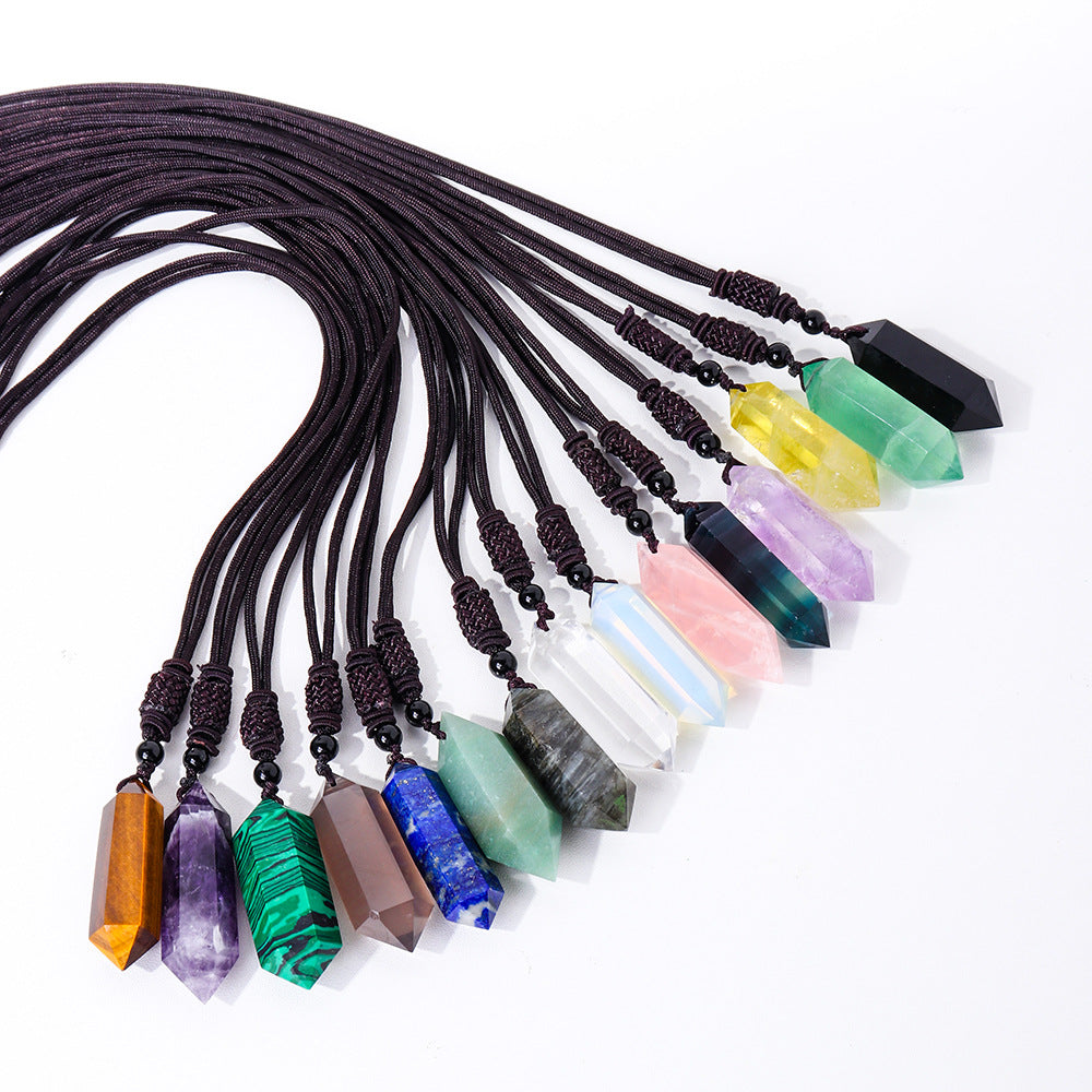 Raw Crystal Energy Stone Woven Pendant Necklace