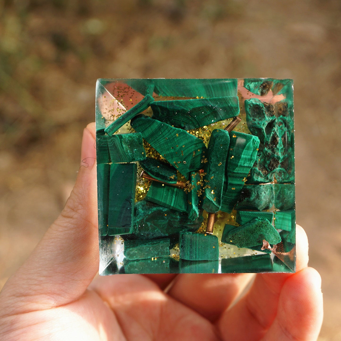 Green Malachite and Peridot Tree Of Life Orgone Pyramid - 5cm