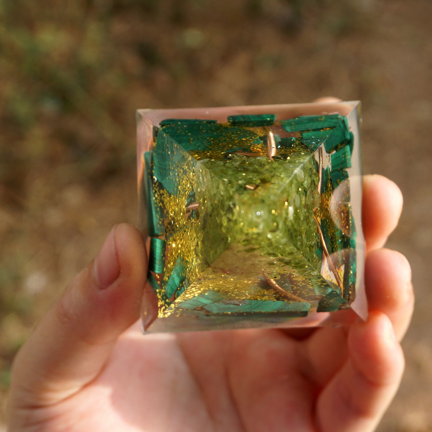 Green Malachite and Peridot Tree Of Life Orgone Pyramid - 5cm