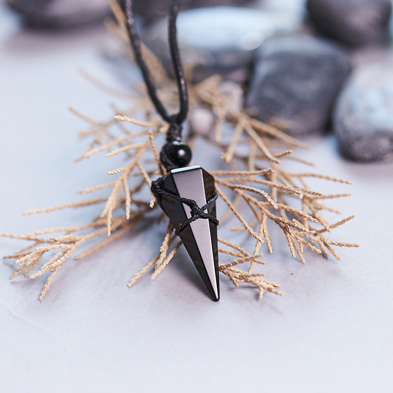 Obsidian Crystal Pendulum Pendant Necklace