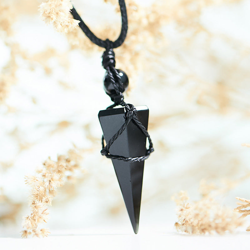 Obsidian Crystal Pendulum Pendant Necklace