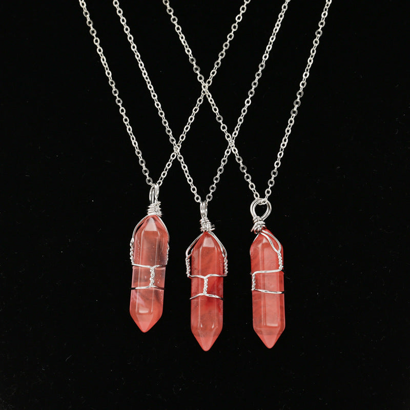 Crystal Wrapped Pendant Necklace Short Chain