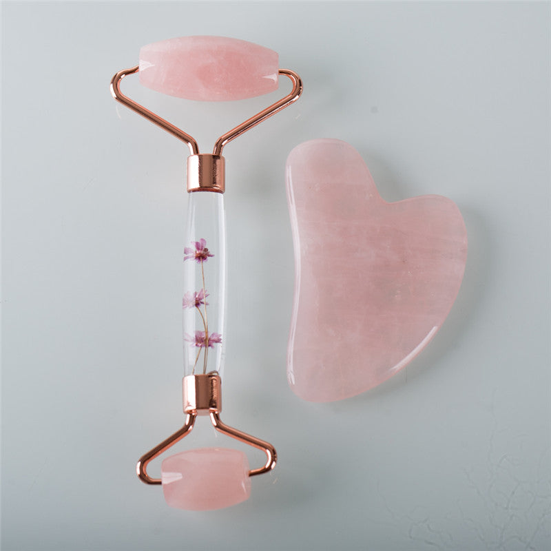 Rose Quartz Massage Roller and Scraping Kit