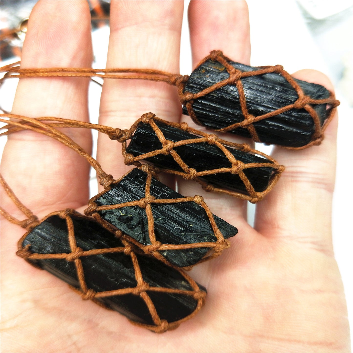 Black Tourmaline Crystal Hand Woven Necklace