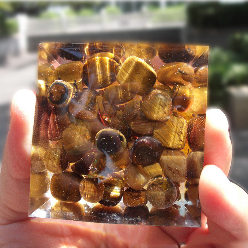 Tiger Eye with Yellow Citrine Tree Of Life Orgone Pyramid