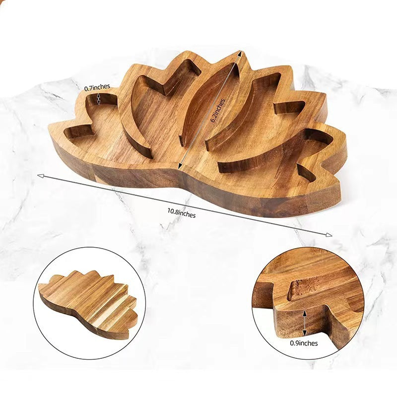 Wooden Lotus Shape Crystal Display Tray