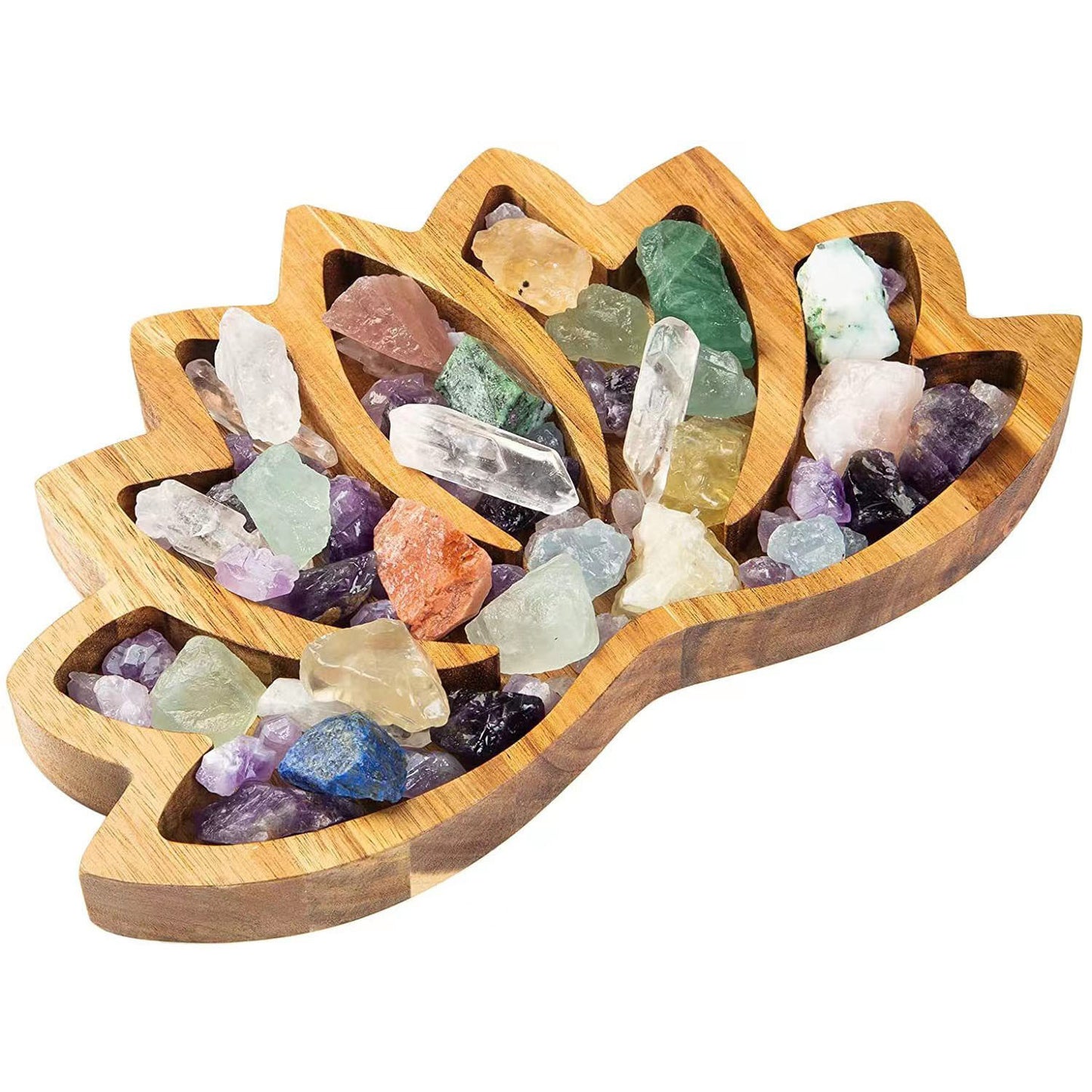 Wooden Lotus Shape Crystal Display Tray