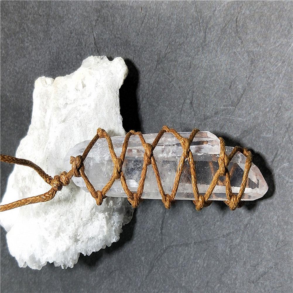 Clear Quartz Woven Pillar Pendant Necklace