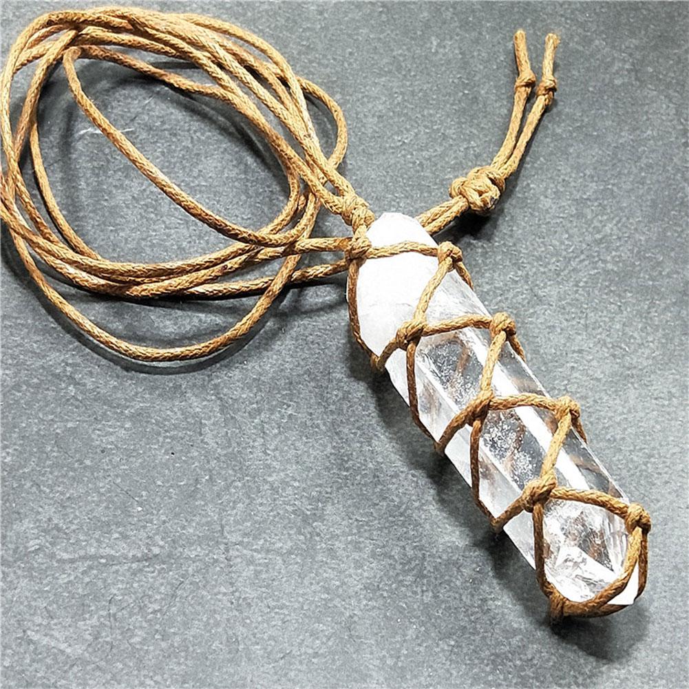 Clear Quartz Woven Pillar Pendant Necklace