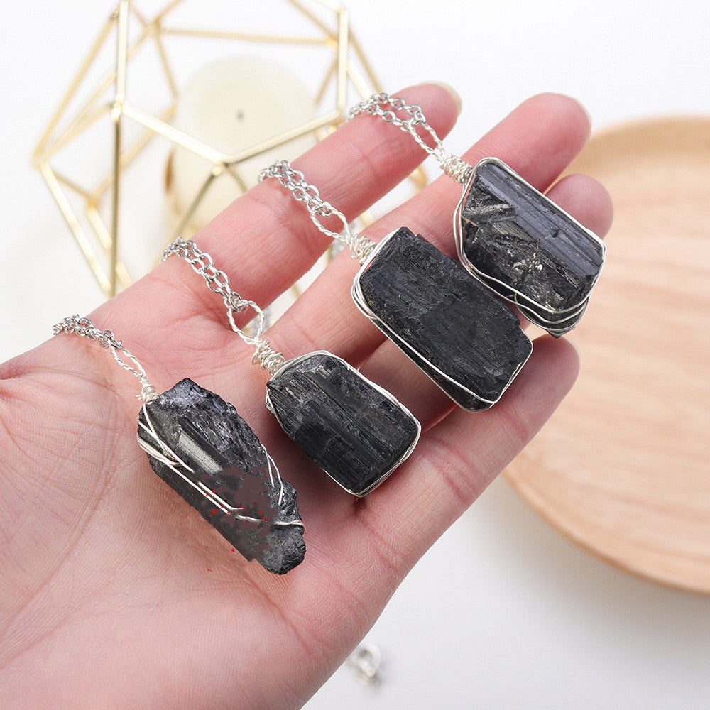 Black Tourmaline Crystal Raw Stone Irregular Necklace