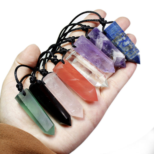 Natural Rough Crystal Pillar Pendant Necklace