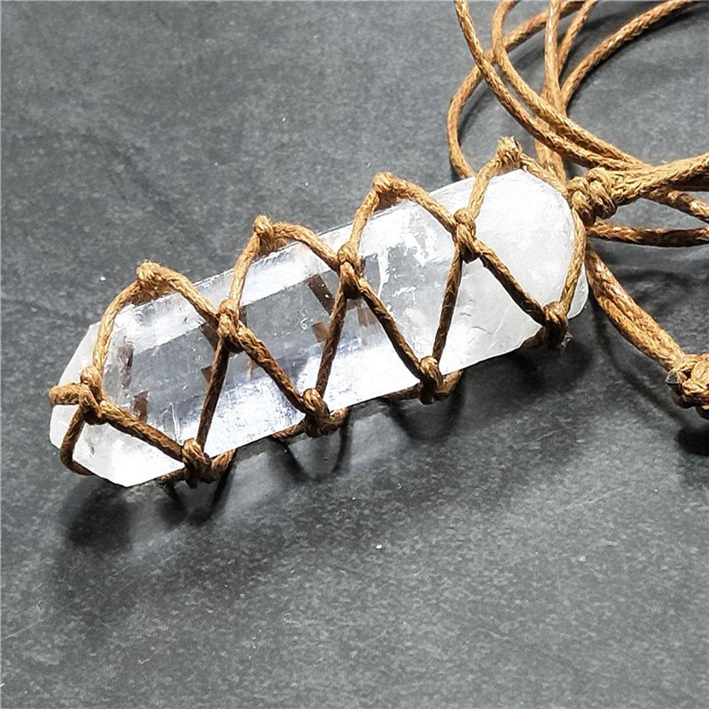 Clear Quartz Woven Pillar Pendant Necklace