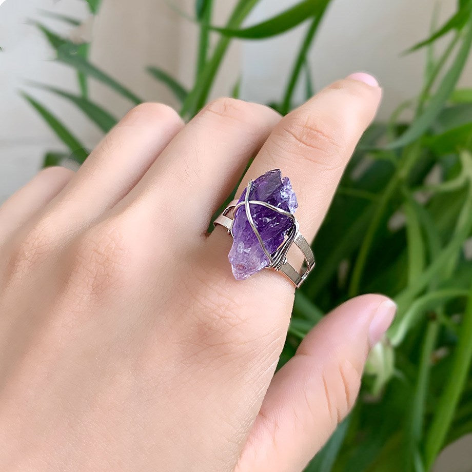 Adjustable Natural Crystal Ring