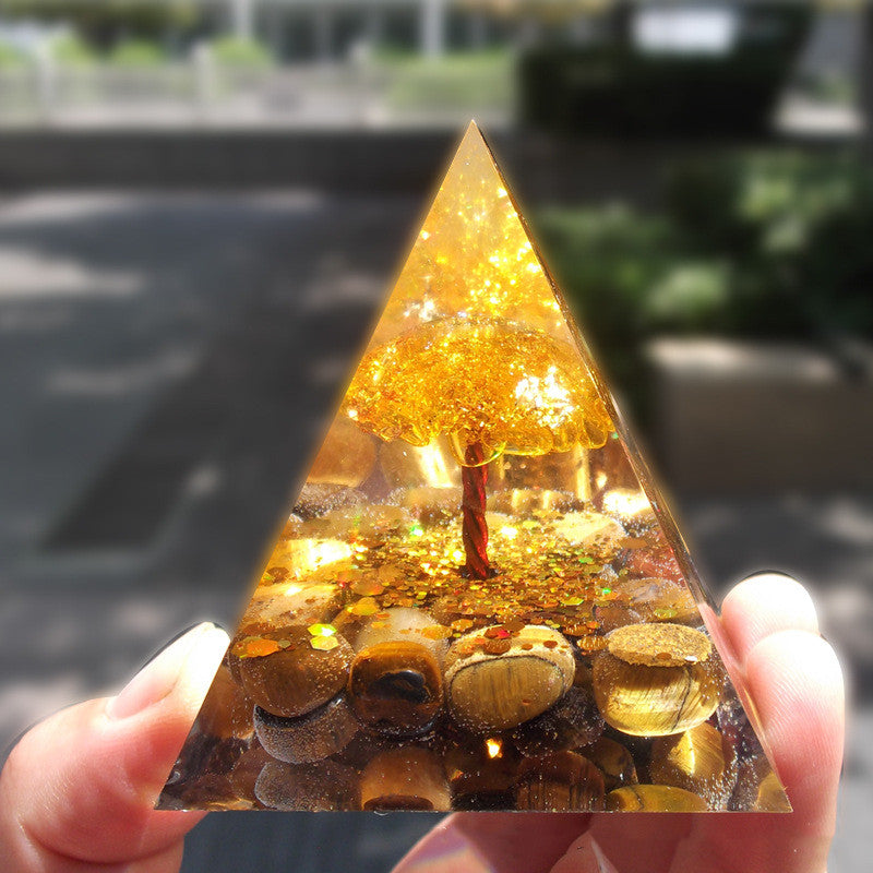 Tiger Eye with Yellow Citrine Tree Of Life Orgone Pyramid