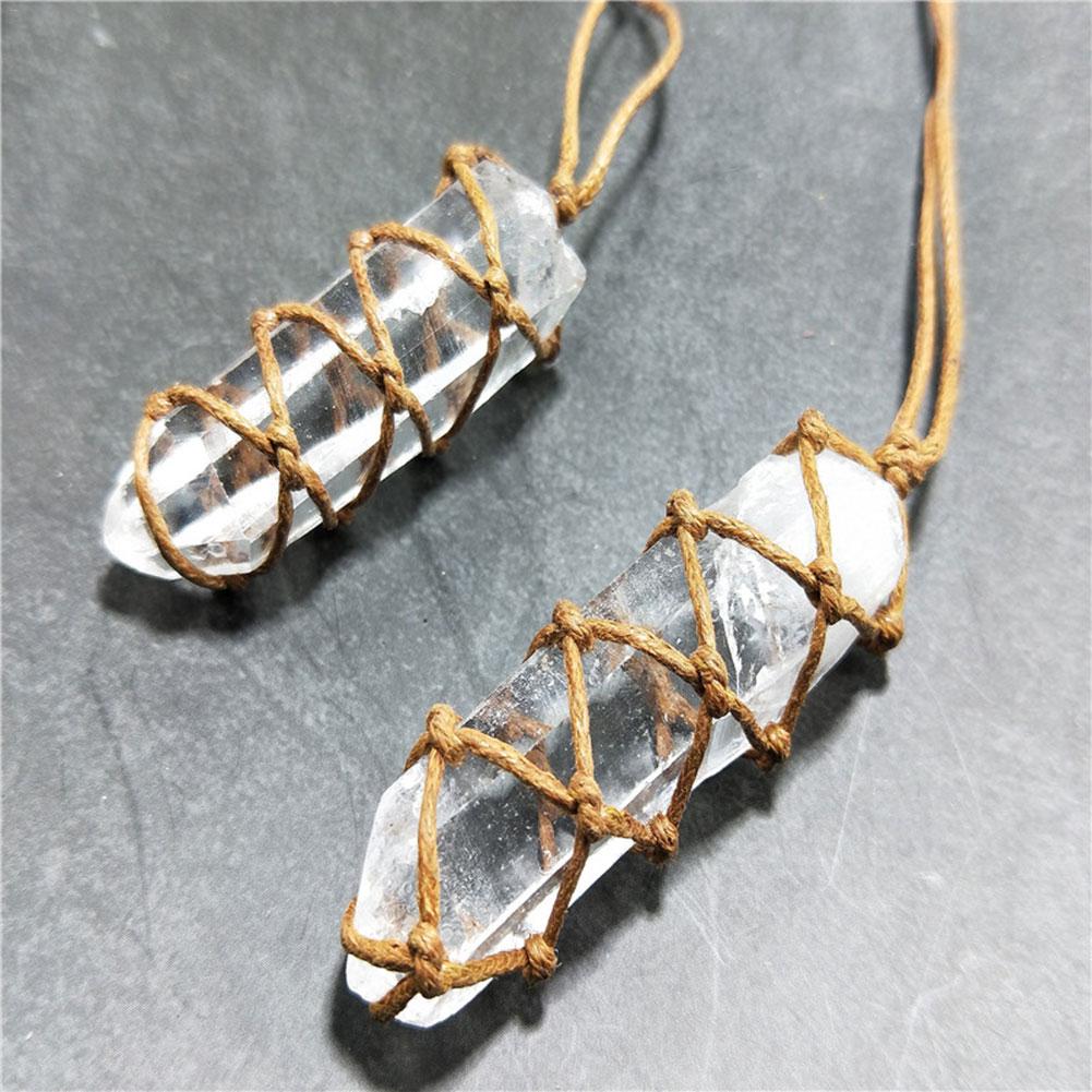 Clear Quartz Woven Pillar Pendant Necklace