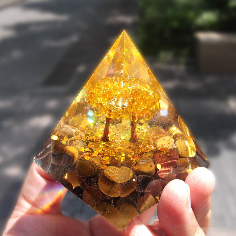 Tiger Eye with Yellow Citrine Tree Of Life Orgone Pyramid