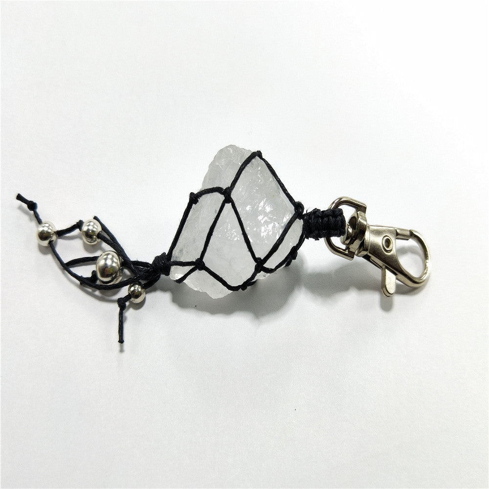 Natural Crystal Rough Stone Woven Keychain