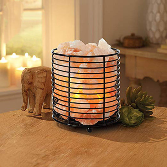 Cylindrical iron dimmable LED Himalayan salt lamp