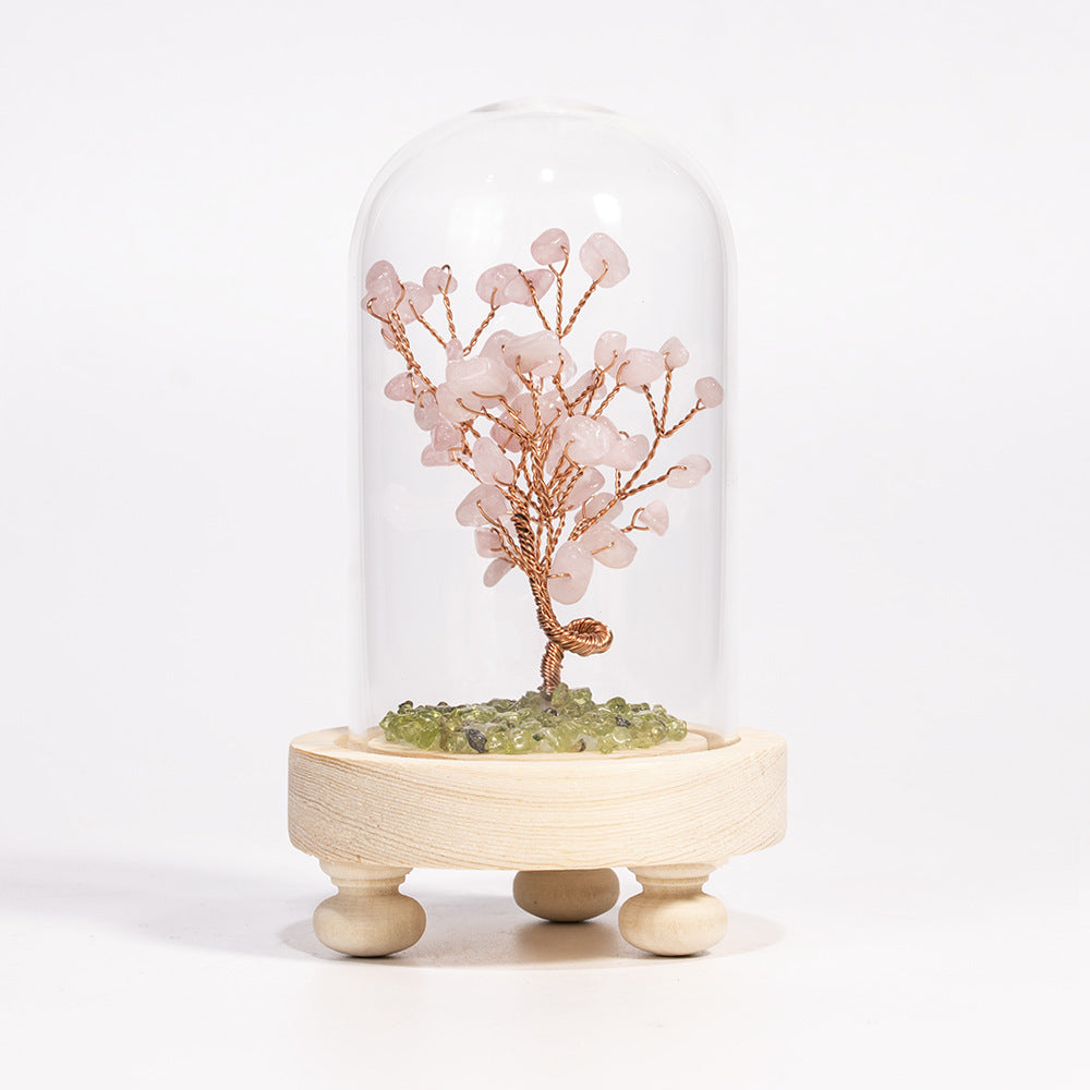 Crystal Fortune Tree Of Life Cloche with Wooden Base