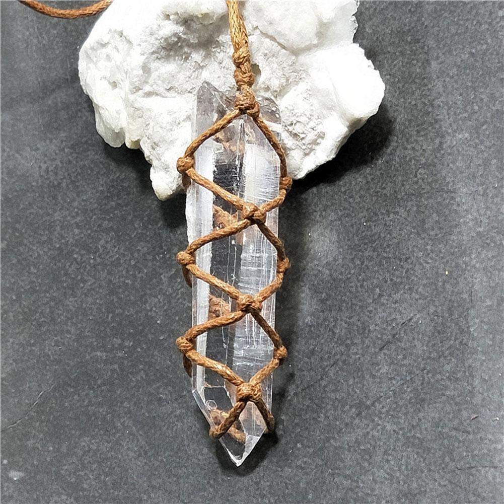 Clear Quartz Woven Pillar Pendant Necklace