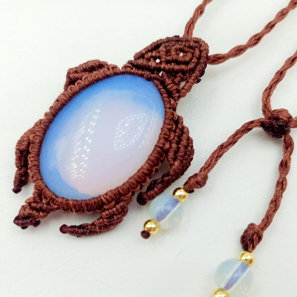 Woven Healing Crystal Turtle Pendant Necklace